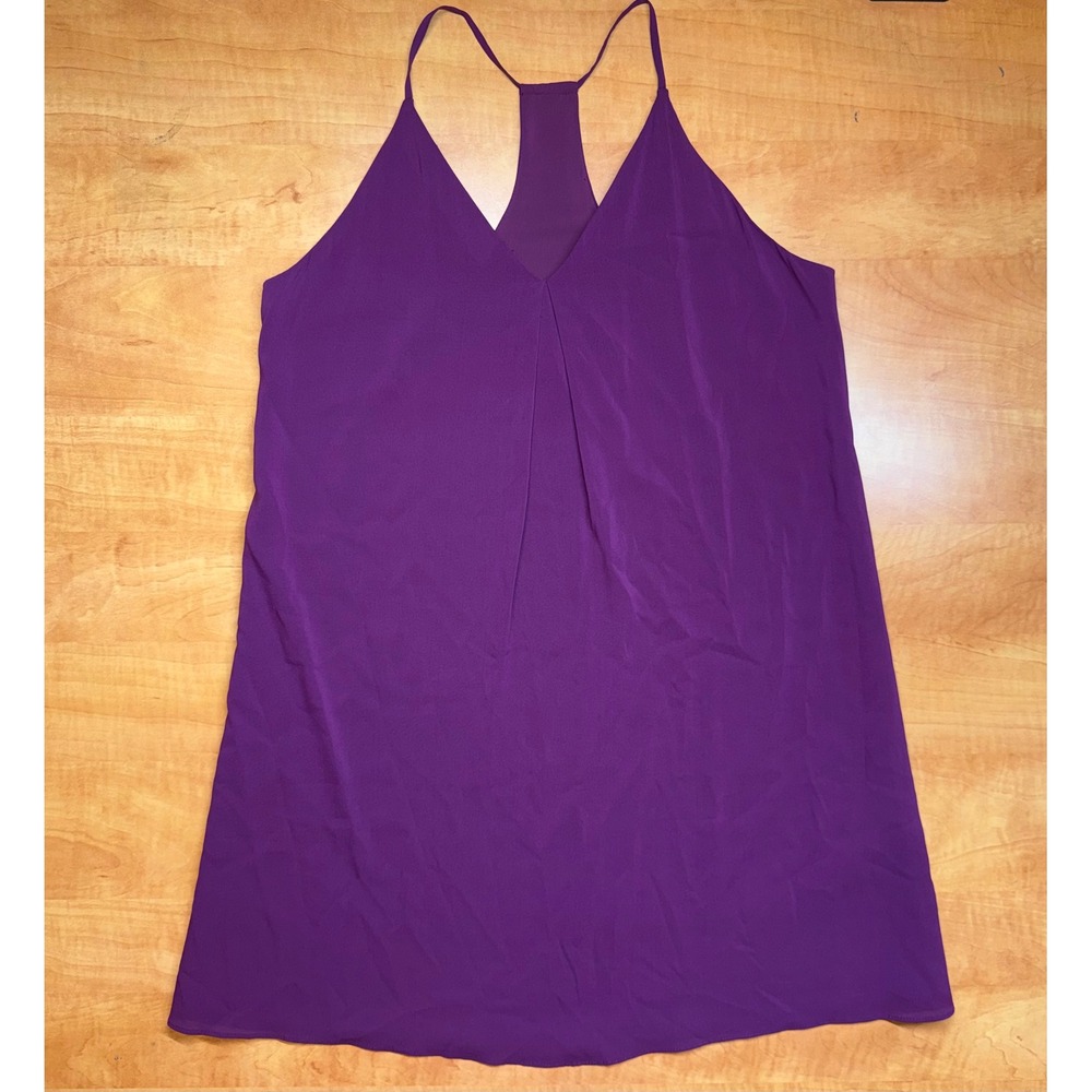 Alice + Olivia Purple‎ Silk Blend V-Neck Racerback Mini Dress XS Plum A-Line